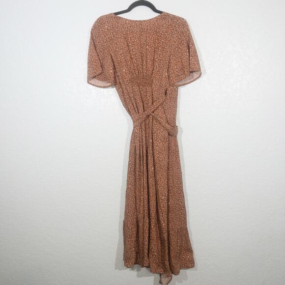New Vetta Brown Blossom Print The Flutter Sleeve Wrap Dress Size XS - Picture 9 of 11